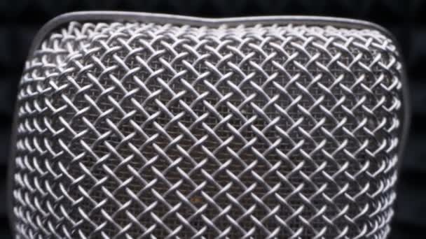 Super close up. the details. studio microphone, soundproofing and windshield — Stock Video