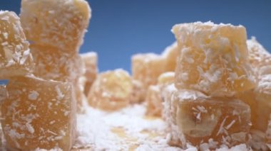 Süper yakın çekim. Detaylar, Hindistan cevizli tatlı rahat lokum