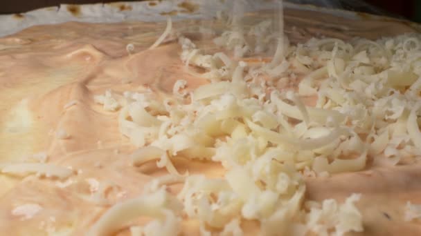 Süper yakın çekim. Mayonez ve ketçap pide ekmeğine kaşık ile karıştırılır. — Stok video
