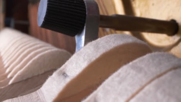 Background texture. super close up. details. wooden mallets inside the piano — Stock Video