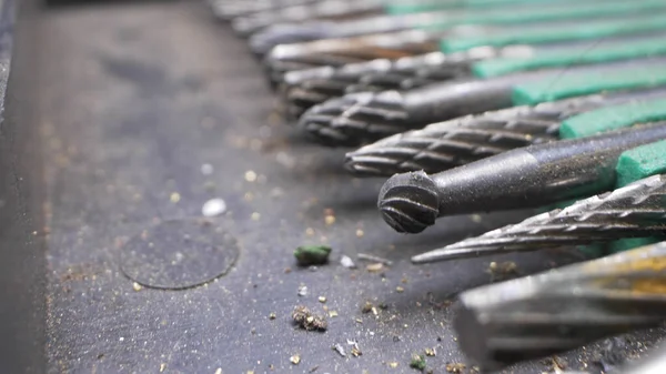 Super close up. the details. borer set for drill in a box — Stock Photo, Image