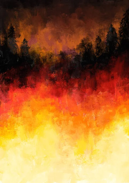 A arte pintura Wildfire selva queimada durante — Fotografia de Stock