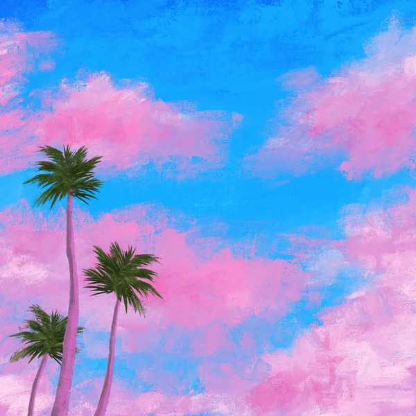 Paisaje tropical nube rosa y azul cielo y cocotero espalda — Foto de Stock