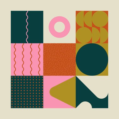 Soyut dekonstrüksiyon şekilleriyle dijital kolaj vektör çizimleri ve çeşitli arkaplanlar, poster sanatı, tekstil tasarımı, dekoratif baskılar, davetiye mektupları vs. için harika grafikler..