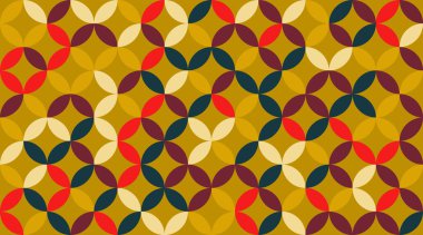 Basit geometrik formlarla kusursuz geometrik desenli tasarım. Büyük renk paleti ile dairesel geometrik vektör grafiği, poster tasarımı, kumaş baskısı, duvar kağıdı, ambalaj kağıdı için kullanışlı.