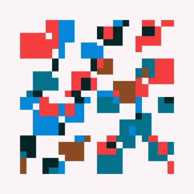 Basit şekilleri ve figürleri olan soyut mozaik sanat tasarımı. Temel form ve elementlerle geometrik desen grafikleri. Web afişi, iş sunumu, marka paketi, kumaş baskısı için mükemmel.