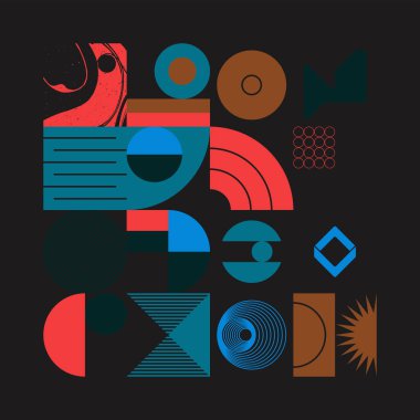 Naif el çizimi elementlerin ve basit geometrik formların toplanması, web tasarımı, poster sanatı, tekstil tasarımı, dekoratif baskı, davetiye mektubu, arkaplan.
