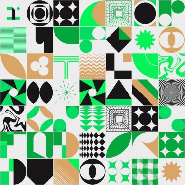 Cesur geometrik şekilli vektör soyut sembollerinin yeniden yapılandırılmış postmodern sanat eserleri, web arkaplanı, poster tasarımı, dergi ön sayfası, yüksek teknoloji baskısı, kapak resmi.