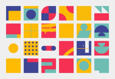 Naif el çizimi elementlerin ve basit geometrik formların toplanması, web tasarımı, poster sanatı, tekstil tasarımı, dekoratif baskı, davetiye mektubu, arkaplan.