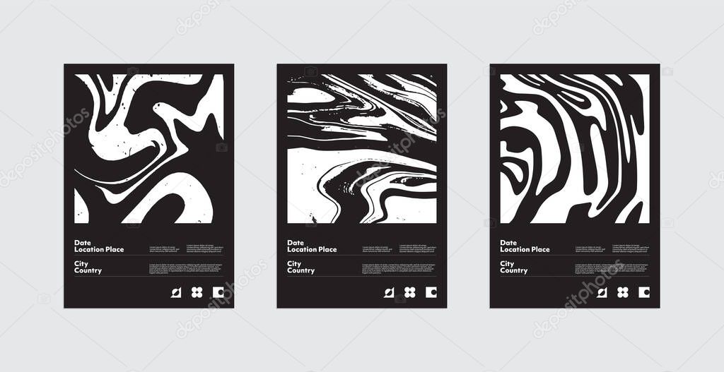 Postmodern graphic design of A4 size vector cover mockup set in modernism and minimalistic brutalism style, useful for poster art, magazine front page, decorative print, web banner artwork.