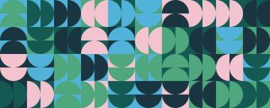 Basit geometrik formlarla kusursuz geometrik desenli tasarım. Büyük renk paleti ile dairesel geometrik vektör grafiği, poster tasarımı, kumaş baskısı, duvar kağıdı, ambalaj kağıdı için kullanışlı.