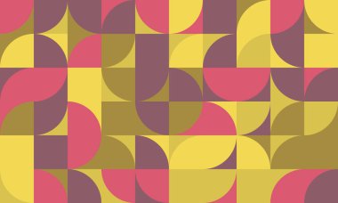 Basit geometrik formlarla kusursuz geometrik desenli tasarım. Büyük renk paleti ile dairesel geometrik vektör grafiği, poster tasarımı, kumaş baskısı, duvar kağıdı, ambalaj kağıdı için kullanışlı.