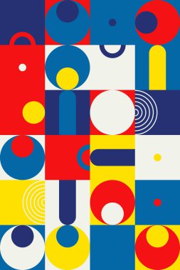 Neo Modernizm, soyut vektör geometrik şekil ve formlarla yapılmış. Basit form cesur grafik tasarımı, web sanatı, davetiye kartları, posterler, baskılar, tekstil, arka plan için kullanışlı.