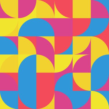 Basit geometrik formlarla kusursuz geometrik desenli tasarım. Büyük renk paleti ile dairesel geometrik vektör grafiği, poster tasarımı, kumaş baskısı, duvar kağıdı, ambalaj kağıdı için kullanışlı.