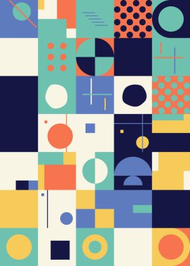 Neo Modernizm, soyut vektör geometrik şekil ve formlarla yapılmış. Basit form cesur grafik tasarımı, web sanatı, davetiye kartları, posterler, baskılar, tekstil, arka plan için kullanışlı.