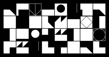 Siyah ve beyaz şekilli basit geometrik soyut vektör deseni. Geometrik grafik kompozisyonu, web tasarımı, kartvizit, davetiye, poster, tekstil baskısı, arkaplan.