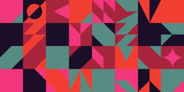 Cesur geometrik şekilli vektör soyut sembollerinin yeniden yapılandırılmış postmodern sanat eserleri, web arkaplanı, poster tasarımı, dergi ön sayfası, yüksek teknoloji baskısı, kapak resmi.