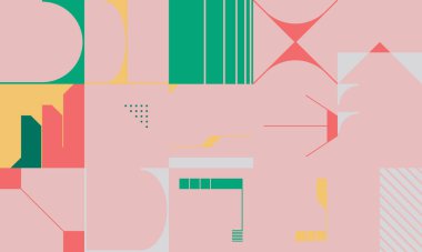 Geçmişe dönük parlak neon renkli geometrik şekilli vektör soyut sembolleri, web arkaplanı, poster sanat tasarımı, dergi ön sayfası, yüksek teknoloji baskısı, kapak resmi.