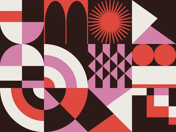 İsviçre tasarım tarzı soyut poster düzeni geometrik grafikler ve kalın elementlerle. Basit vektör şekilli modern geometri kompozisyonu çizimleri. Poster tasarımı, web sunumu vs. için kullanışlı.