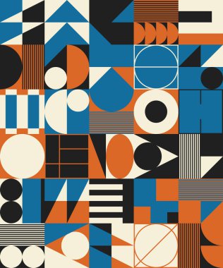 Bauhaus kompozisyon çizimleri, vektör soyut elementleri, çizgiler ve kalın geometrik şekiller, web sitesi arka planı için kullanışlı, poster tasarımı, dergi ön sayfası, afişler, baskılar, kapaklar.