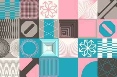 Geometric abstract vector shapes and simple elements made with a beautiful color palette. Geometrical pattern composition background, ready to use in web design, business card, invitation, poster art. clipart