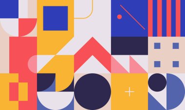 Geometrik şekil ve formlarla yapılmış basit vektör desenlerinin dijital grafik tasarımı, web sitesi başlığı, iş kartı, davetiye, poster, tekstil baskısı, arkaplan.