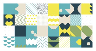 Geometrik şekil ve formlarla yapılmış basit vektör desenlerinin dijital grafik tasarımı, web sitesi başlığı, iş kartı, davetiye, poster, tekstil baskısı, arkaplan.