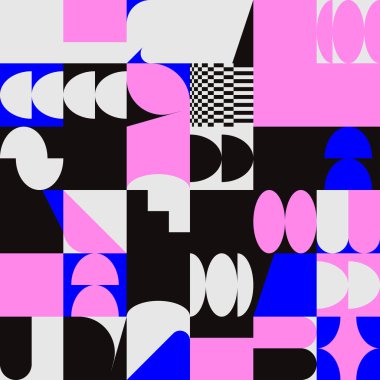 Cesur geometrik şekilli vektör soyut sembollerinin yeniden yapılandırılmış postmodern sanat eserleri, web arkaplanı, poster tasarımı, dergi ön sayfası, yüksek teknoloji baskısı, kapak resmi.