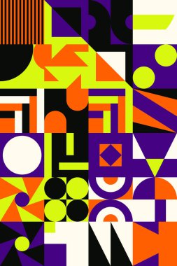 Cesur geometrik şekilli vektör soyut sembollerinin yeniden yapılandırılmış postmodern sanat eserleri, web arkaplanı, poster tasarımı, dergi ön sayfası, yüksek teknoloji baskısı, kapak resmi.