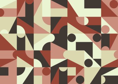 Basit şekilleri ve figürleri olan soyut mozaik sanat tasarımı. Temel form ve elementlerle geometrik desen grafikleri. Web afişi, iş sunumu, marka paketi, kumaş baskısı için mükemmel.