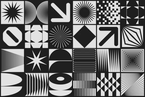 İsviçre tasarım tarzı soyut poster düzeni geometrik grafikler ve kalın elementlerle. Basit vektör şekilli modern geometri kompozisyonu çizimleri. Poster tasarımı, web sunumu vs. için kullanışlı.