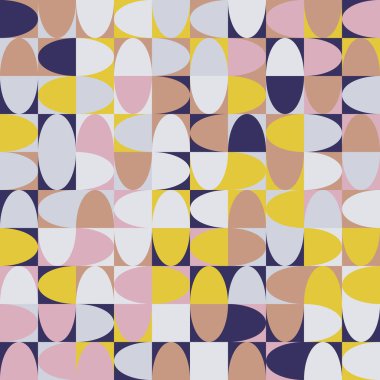Basit şekilleri ve figürleri olan soyut mozaik sanat tasarımı. Temel form ve elementlerle geometrik desen grafikleri. Web afişi, iş sunumu, marka paketi, kumaş baskısı için mükemmel.