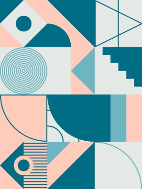 Neo Modernizm, soyut vektör geometrik şekil ve formlarla yapılmış. Basit form cesur grafik tasarımı, web sanatı, davetiye kartları, posterler, baskılar, tekstil, arka plan için kullanışlı.