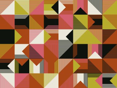 Basit geometrik şekilleri ve temel renkli formları olan modern geometrik soyut desen tasarımı. Poster sanatları, web tasarımı, markalaşma sunumu, albüm baskısı, moda dokusu vs. için harika.