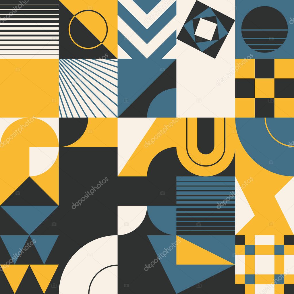 Abstract geometric of square artwork design with simple shape and figures. Vector pattern graphics with geometry elements. Perfect for web banner, business presentation, branding package, fabric print