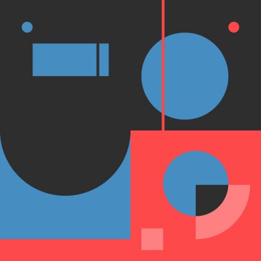 Basit şekiller ve parlak ve canlı renklerden oluşan soyut geometrik vektör deseni. Geometrik kompozisyon, web tasarımı için kullanışlı, kartvizit, davet, poster, tekstil baskısı, arkaplan.