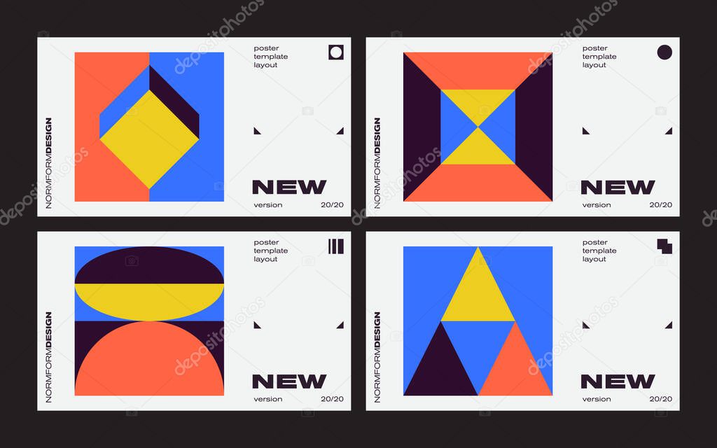 Brutalism inspired graphic design of vector poster cover layout made with vector abstract elements and geometric shapes, useful for poster art, website headers, front page design, decorative prints