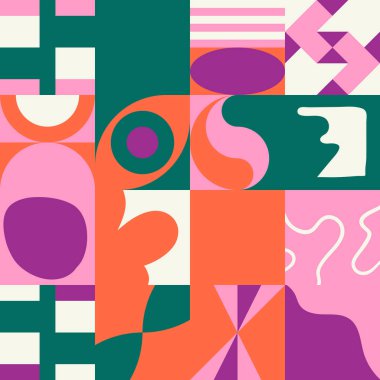 El çizimi karalamalarla ve basit geometrik şekillerle yapılmış saf sanat tarzı vektör deseni, arka plan, poster sanatı, tekstil tasarımı, dekoratif baskılar, davetiye mektupları vs..