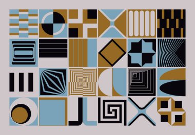 Basit geometrik şekiller ve şekillerle yapılmış kaba tasarım soyut vektör deseni. Kalın grafik sanatı, web sanatı için kullanışlı, davetiye kartları, posterler, baskılar, tekstil, arka plan.