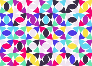 Basit şekiller ve parlak ve canlı renklerden oluşan soyut geometrik vektör deseni. Geometrik kompozisyon, web tasarımı için kullanışlı, kartvizit, davet, poster, tekstil baskısı, arkaplan.