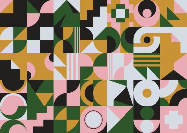 Neo Modernizm, soyut vektör geometrik şekil ve formlarla yapılmış. Basit form cesur grafik tasarımı, web sanatı, davetiye kartları, posterler, baskılar, tekstil, arka plan için kullanışlı.