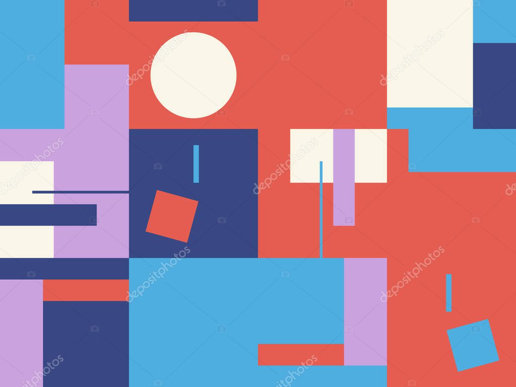 Bauhaus composition artwork made with vector abstract elements, lines and bold geometric shapes, useful for website background, poster art design, magazine front page, banners, prints cover.