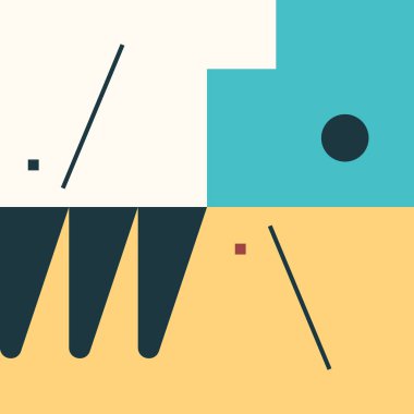 Basit şekil ve şekillere sahip kare çizimlerin soyut geometriği. Geometri elementleriyle vektör desenli grafikler. Web afişi, iş sunumu, marka paketi, kumaş baskısı için mükemmel