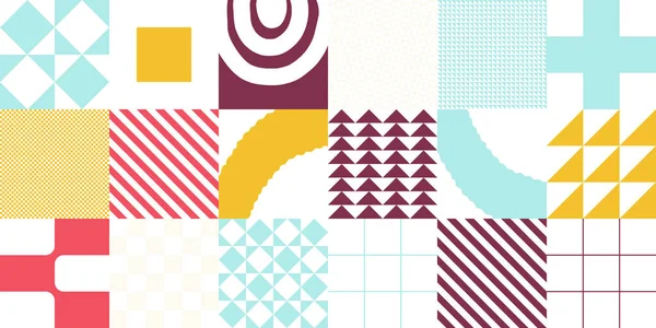 Basit geometrik şekilleri ve temel renkli formları olan modern geometrik soyut desen tasarımı. Poster sanatları, web tasarımı, markalaşma sunumu, albüm baskısı, moda dokusu vs. için harika.