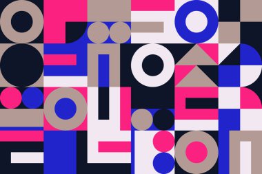 Basit geometrik soyut vektör deseni, basit şekil ve parlak neon renklerle. Geometrik grafik kompozisyonu, web tasarımı, kartvizit, davetiye, poster, tekstil baskısı, arkaplan.