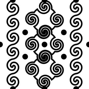 Kare, daire, çizgi, dalga ve beyaz bir arkaplan üzerinde siyah beyaz girdaplar geometrik şekiller deseni