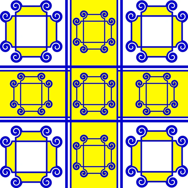 Ein Muster Geometrischer Formen Von Quadraten Kreisen Linien Wellen Und — Stockfoto