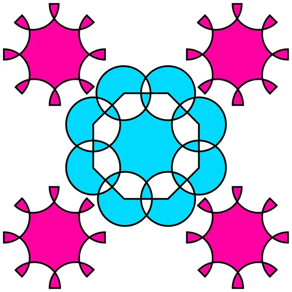 Ένα Μοτίβο Γεωμετρικών Σχημάτων Τετραγώνων Κύκλων Γραμμών Κυμάτων Και Στροβιλισμών — Φωτογραφία Αρχείου