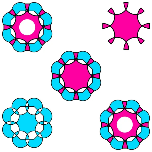 Ein Muster Geometrischer Formen Von Quadraten Kreisen Linien Wellen Und — Stockfoto