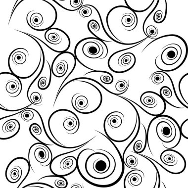 Fantezi çizimlerinin şekli bitki sapı ve daireleri çiziyor. Beyaz arka planda örülmüş bir desen.